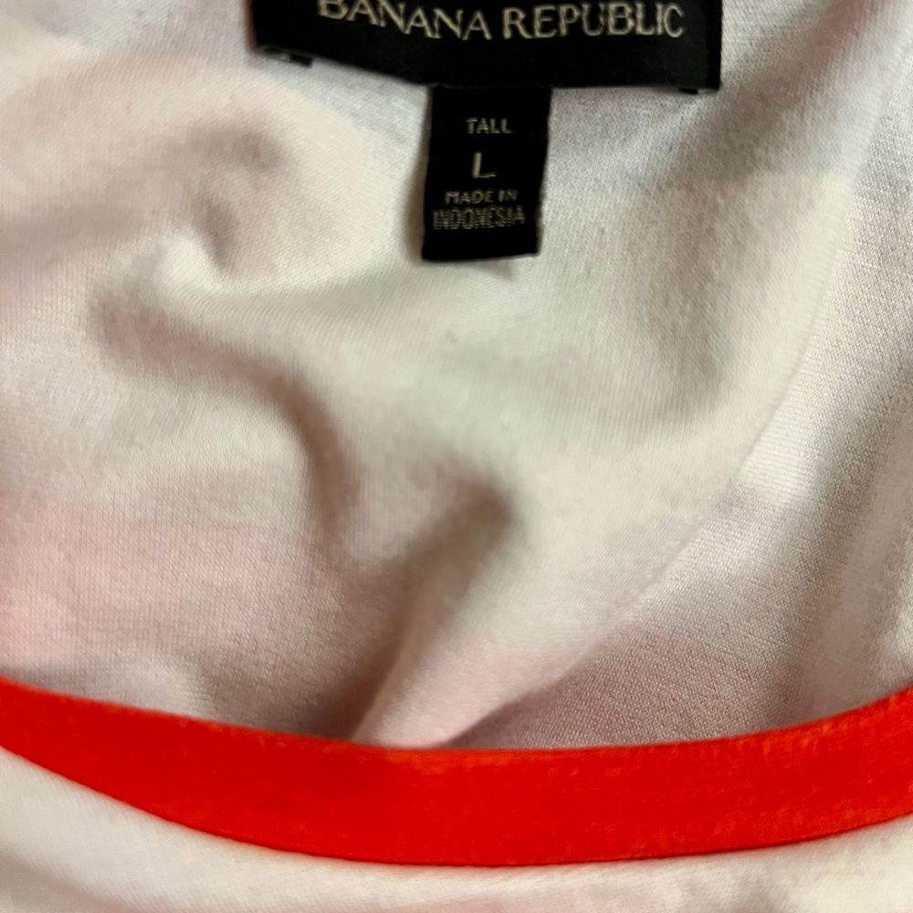 Banana Republic Asymmetrical Orange, Navy, and Cream Dress- Size Large Tall - Picture 13 of 14